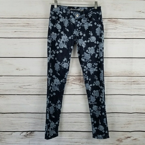 AEO Floral Rose Jeggings Jeans Leggings EUC - Picture 2 of 6